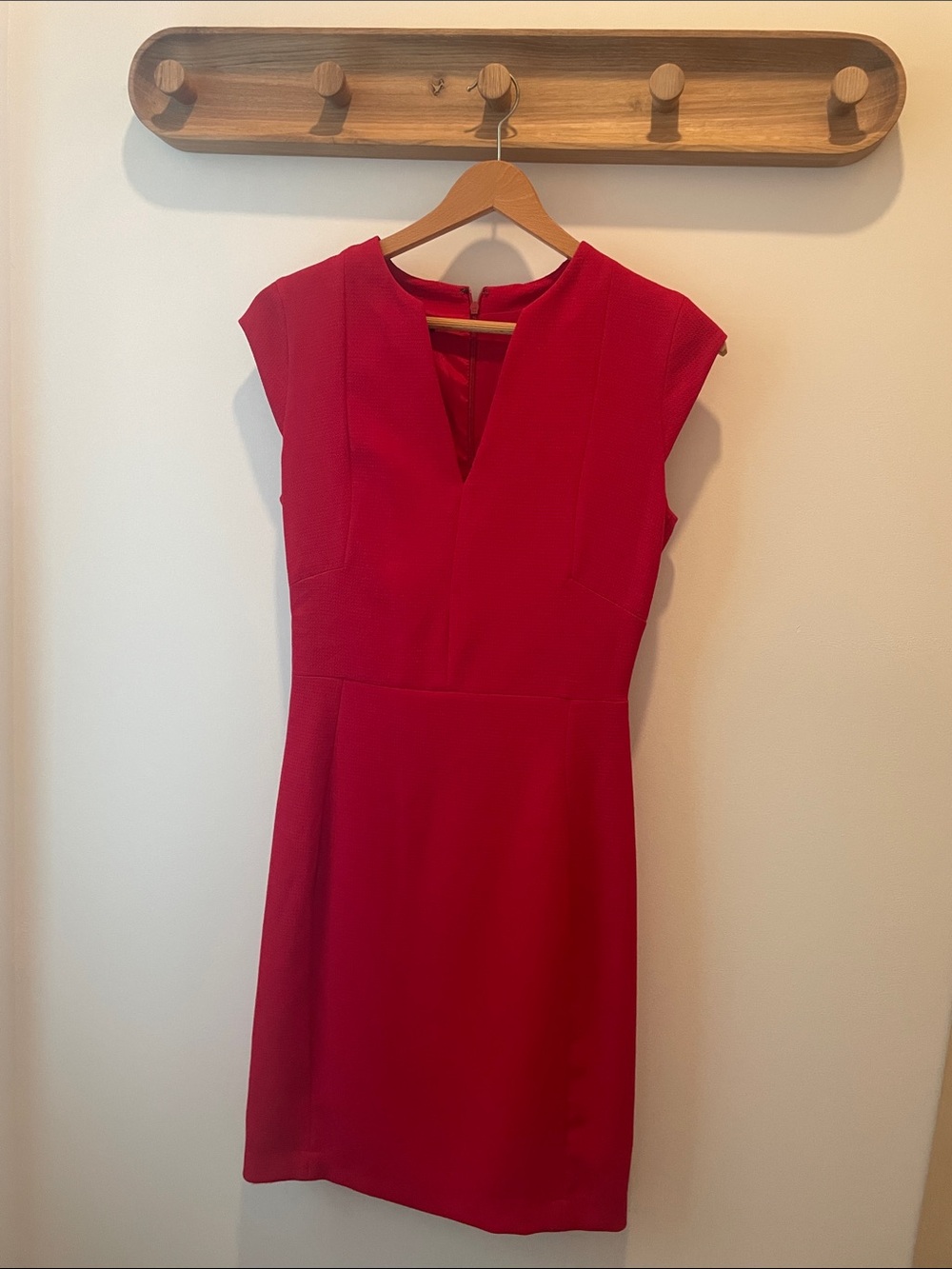 Mango Red V-Neck Cap Sleeve Sheath Dress